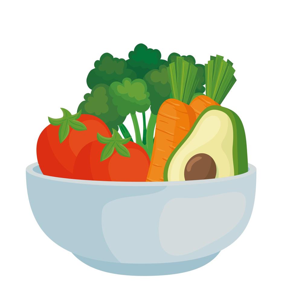 Verduras frescas en un tazón, en fondo blanco. vector