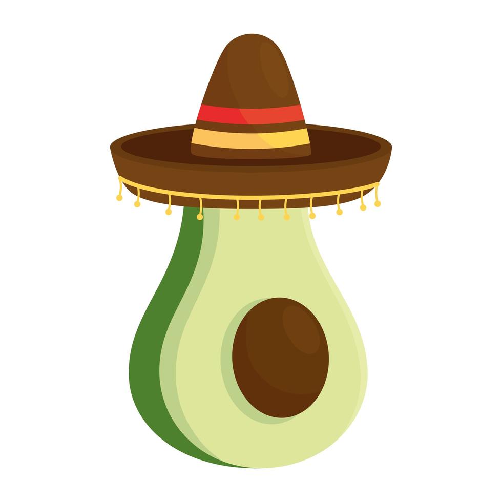 mexican hat with fresh avocado vegetable in white background vector