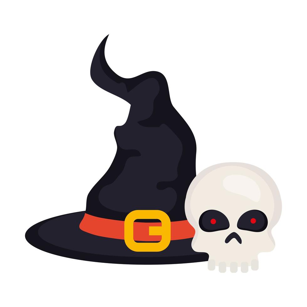 halloween, skull with hat witch on white background vector