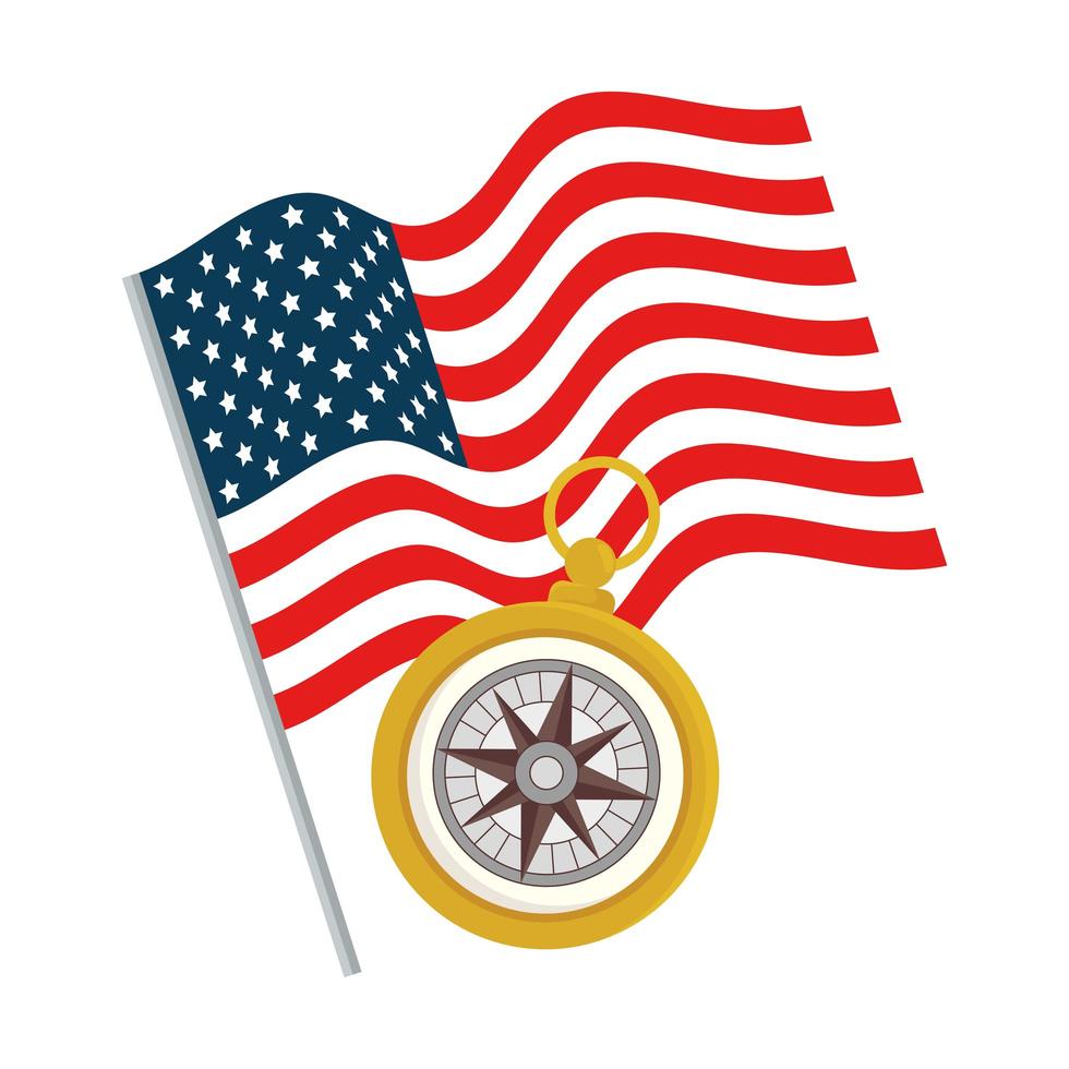 Bandera de Estados Unidos con diseño de vector de brújula dorada