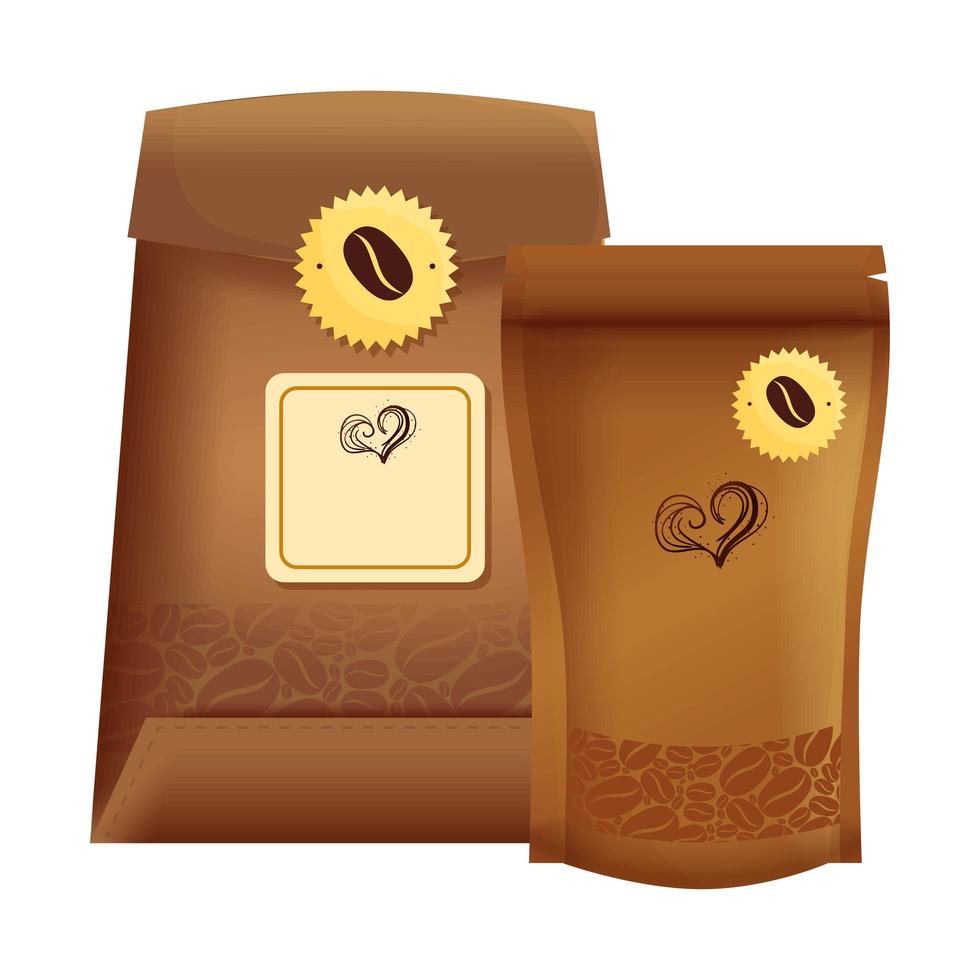 branding mockup coffee shop, zip package and bag paper of coffee vector