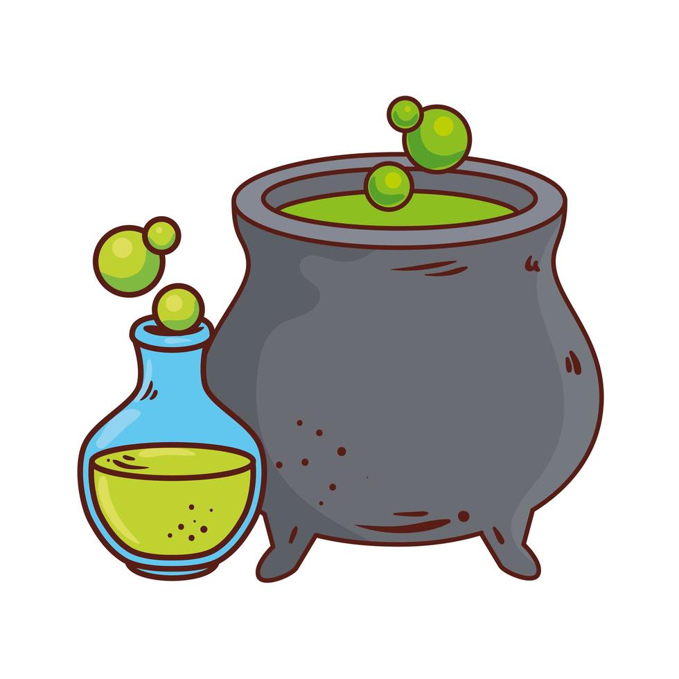 halloween, cauldron witch with magic potion on white background vector