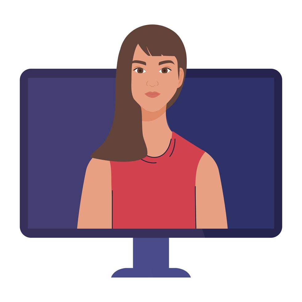 caricatura de mujer en diseño de vector de computadora