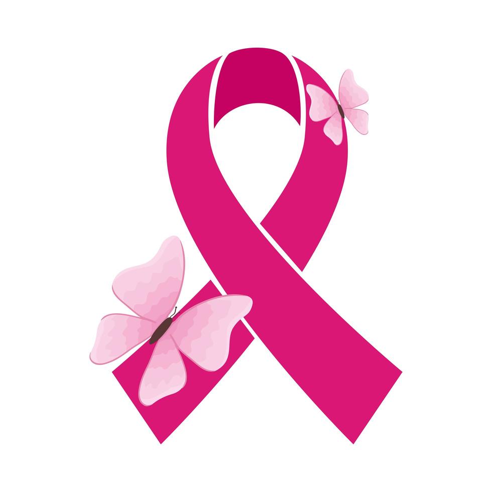 Cinta rosa con mariposas de diseño de vectores de conciencia de cáncer de mama