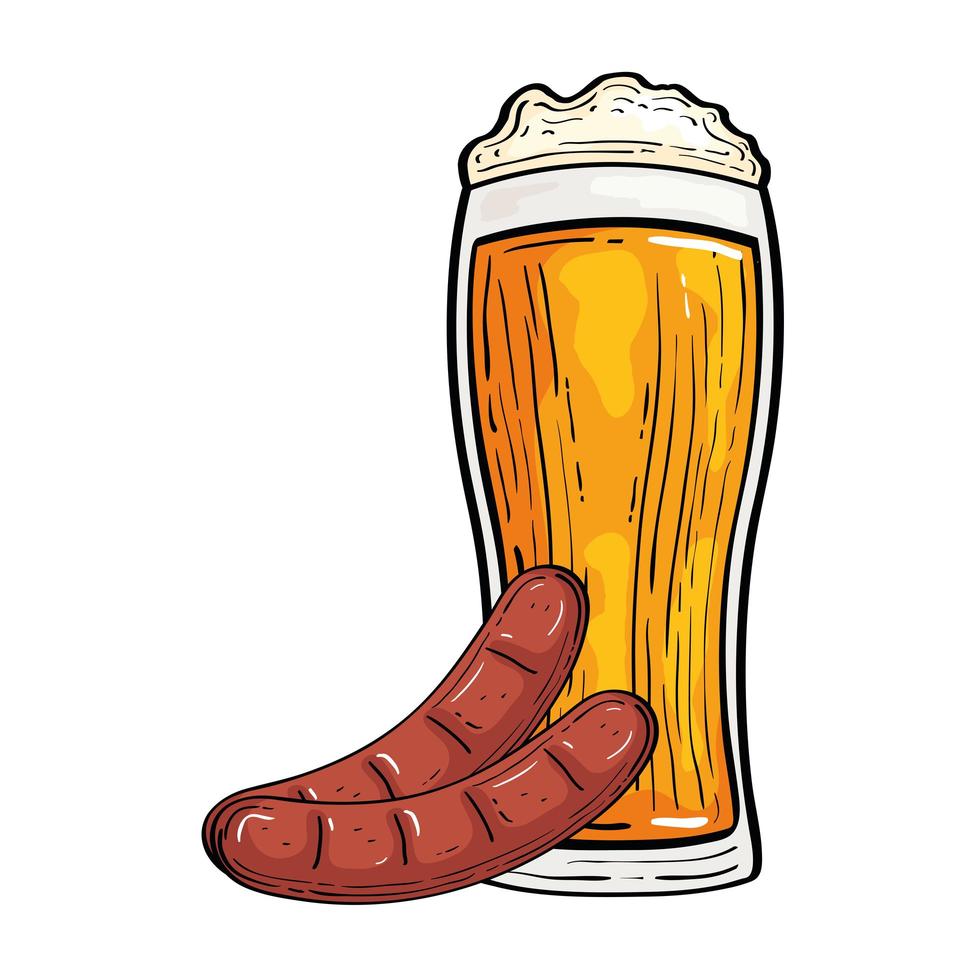 Vaso de cerveza Oktoberfest con diseño vectorial de salchichas vector