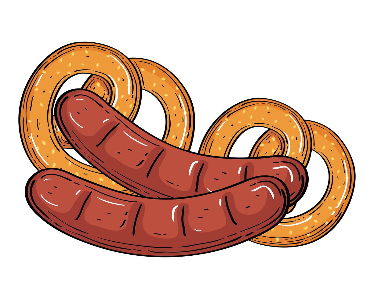 Oktoberfest salchichas con diseño vectorial de pretzels vector