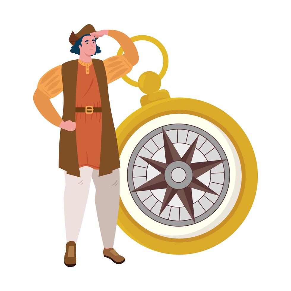 Christopher Columbus cartoon with gold compass vector design