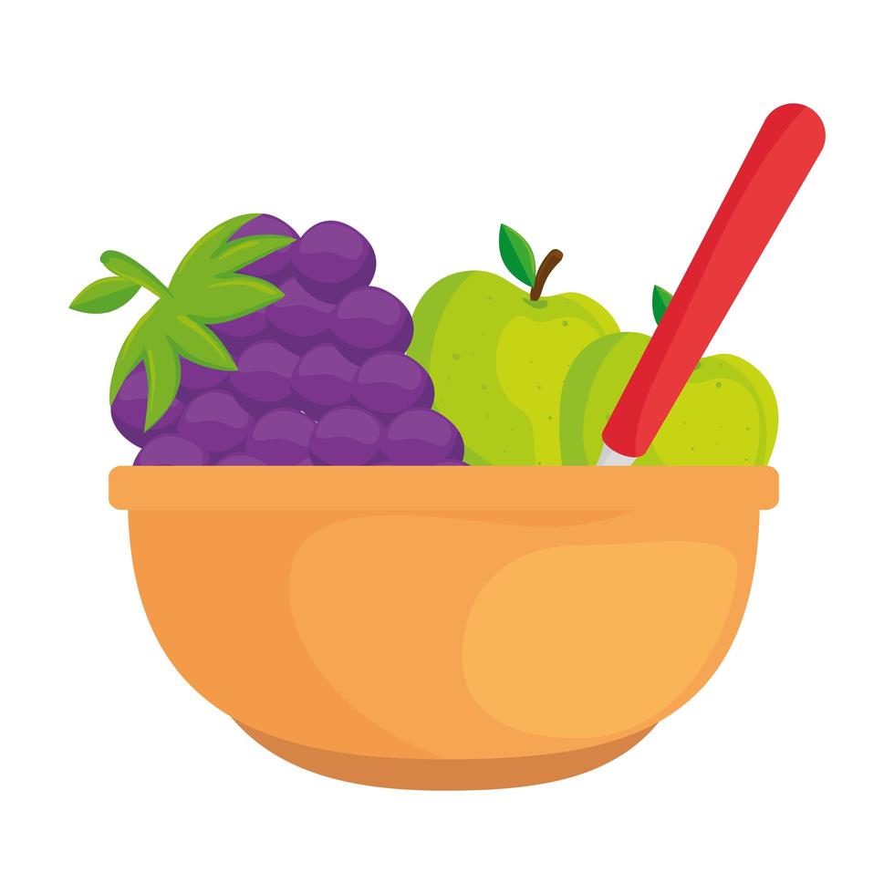 fresh and healthy fruits in bowl, on white background vector