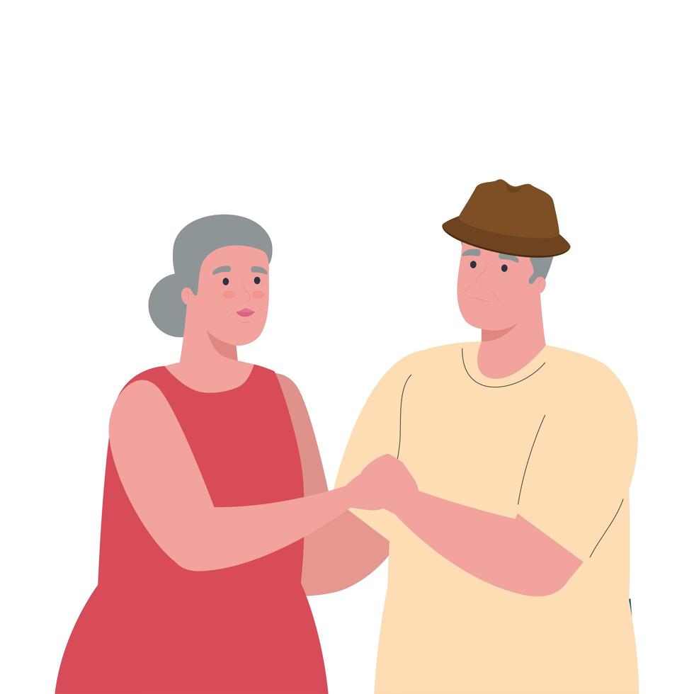 Linda pareja de ancianos tomados de la mano, en fondo blanco. vector