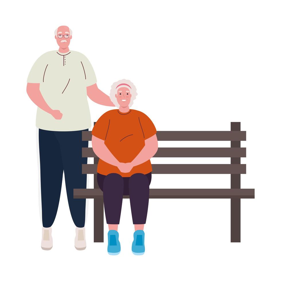 cute old couple in chair park, on white background vector