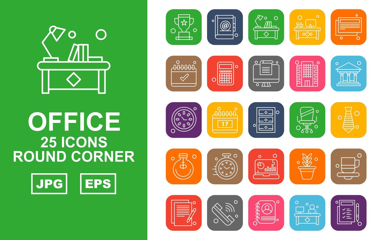 25 Premium Office Round Corner Icon Pack vector