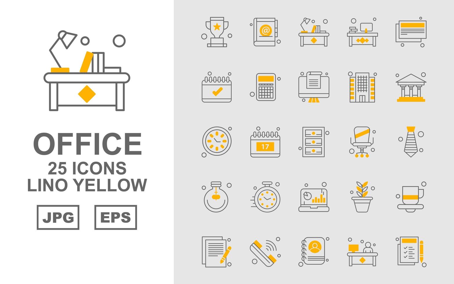 25 paquete de iconos amarillo lino de oficina premium vector