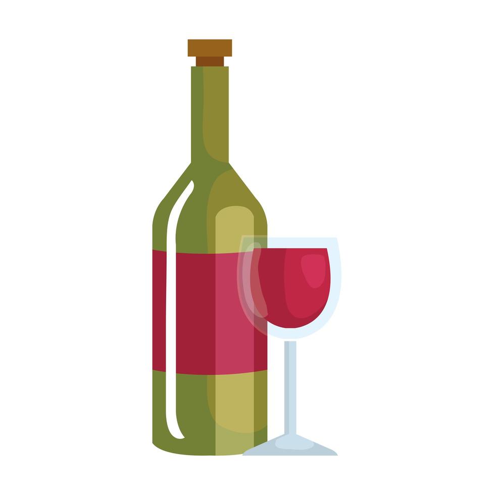 bottle and cup of wine, in white background vector