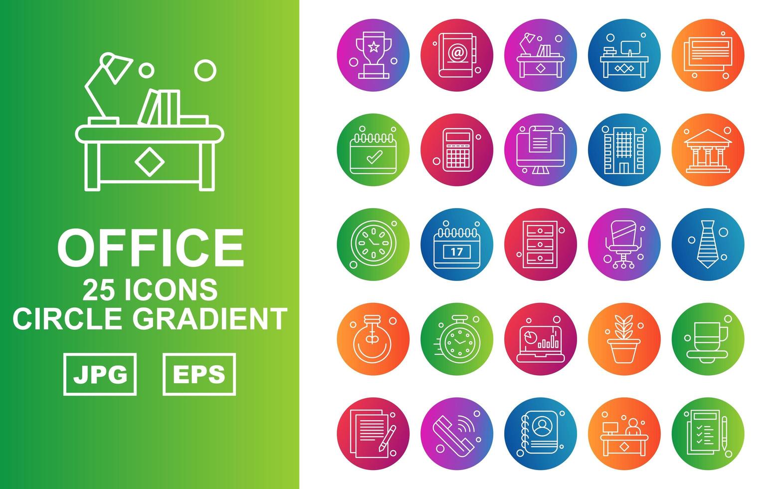 25 Premium Office Circle Gradient Icon Pack vector