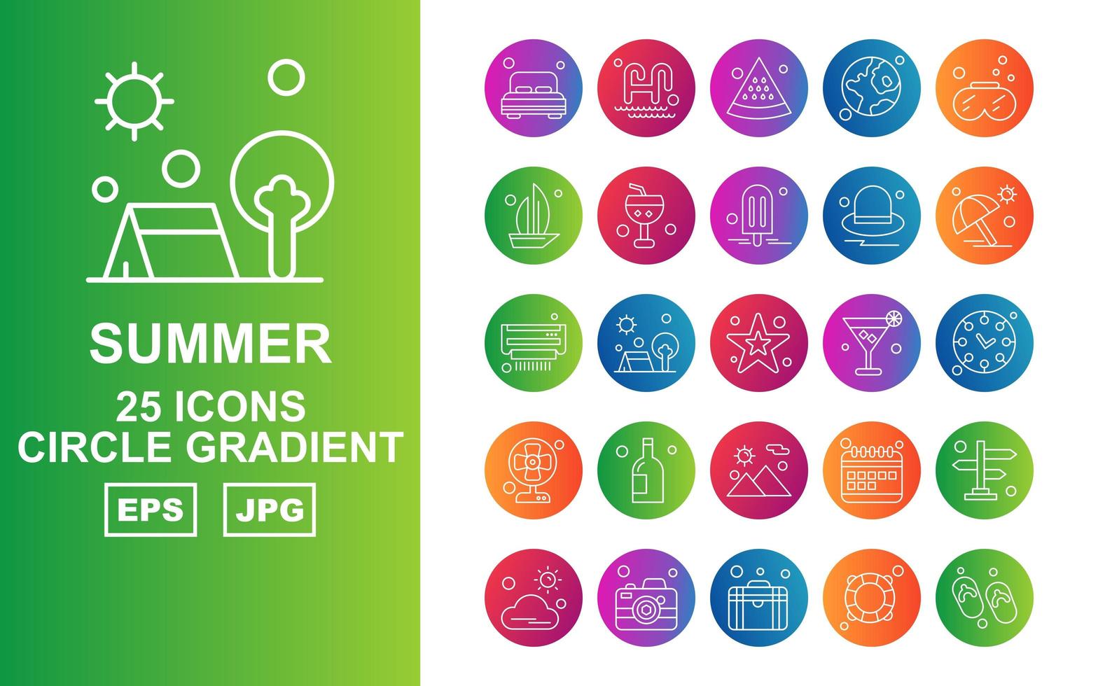 25 Premium Summer II Circle Gradient Icon Pack vector