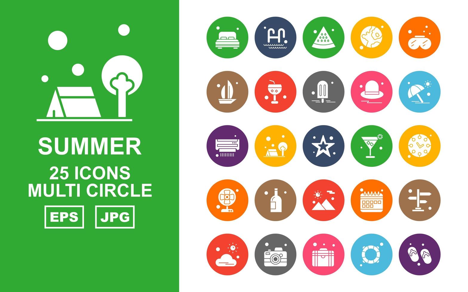 25 Premium Summer II Multi Circle Icon Pack vector
