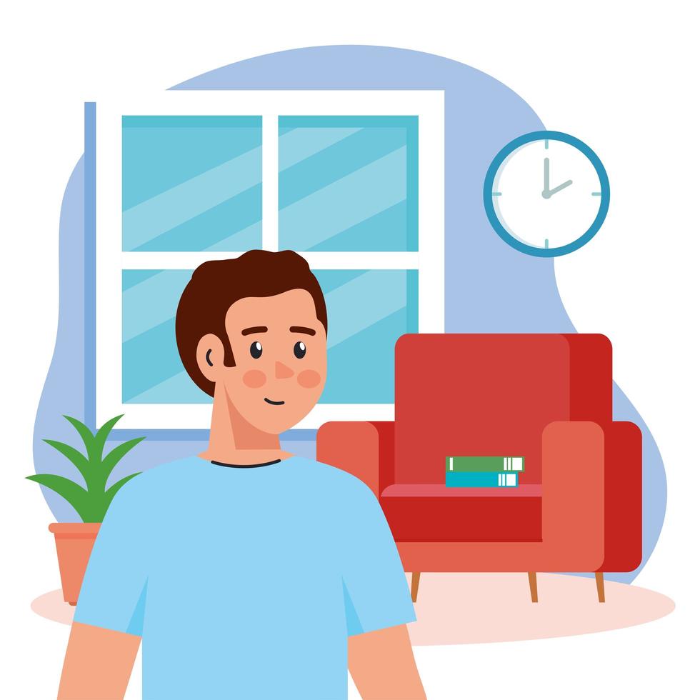 young man in the living room scene vector