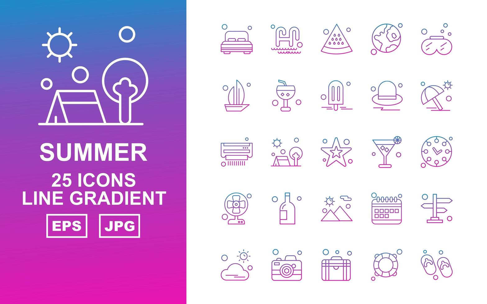 25 Premium Summer II Line Gradient Icon Pack vector