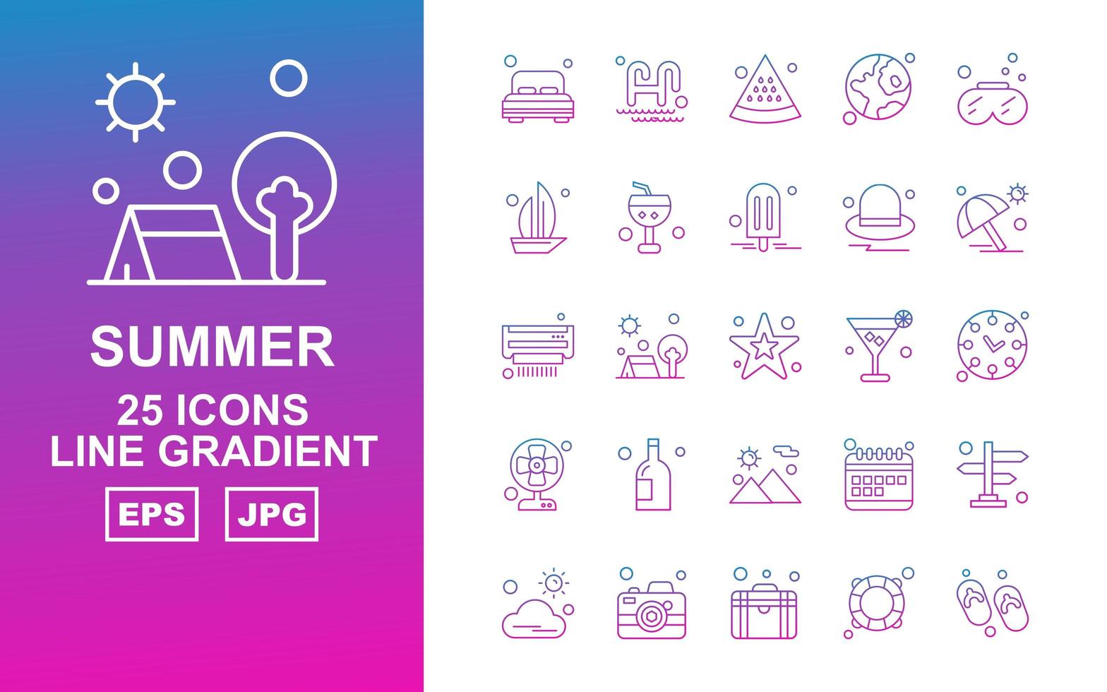 25 paquete de iconos de degradado de línea premium summer ii vector