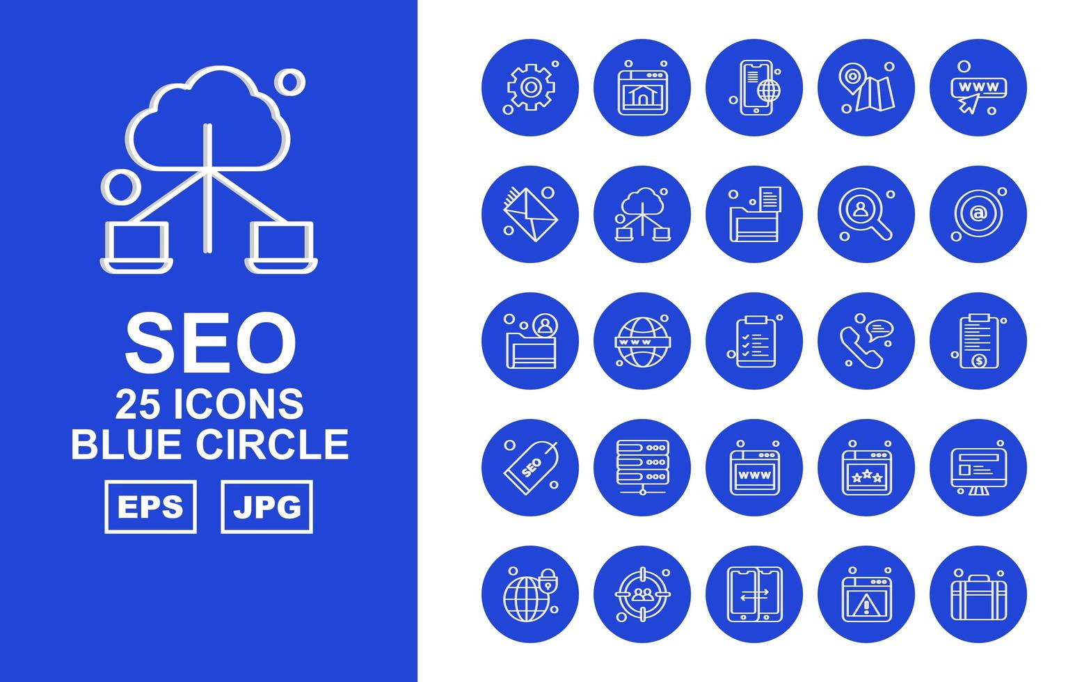 25 paquete premium de iconos de círculo azul seo vector