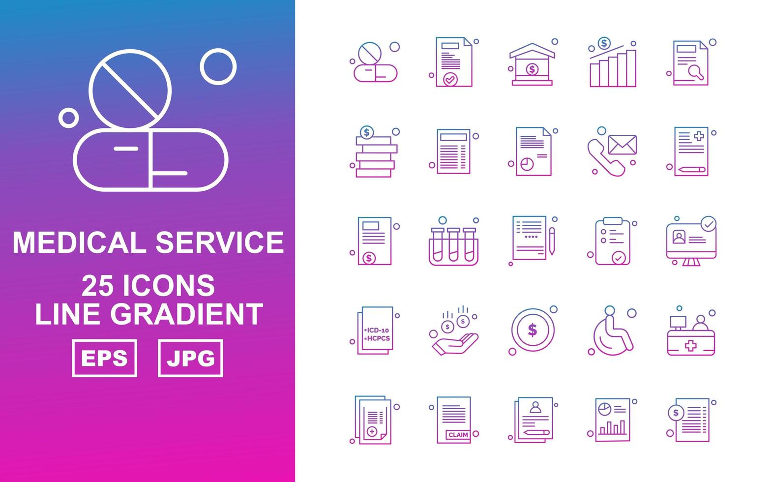 25 Premium Medical Service Line Gradient Icon Pack vector