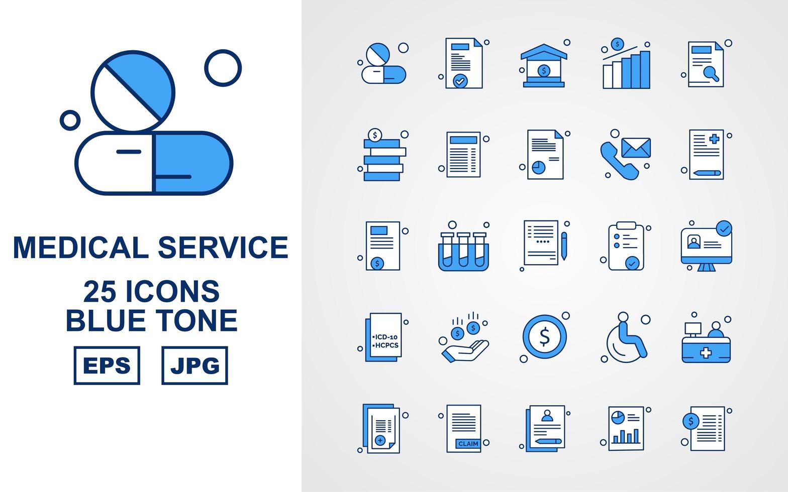 Paquete de 25 iconos de tono azul de servicio médico premium vector