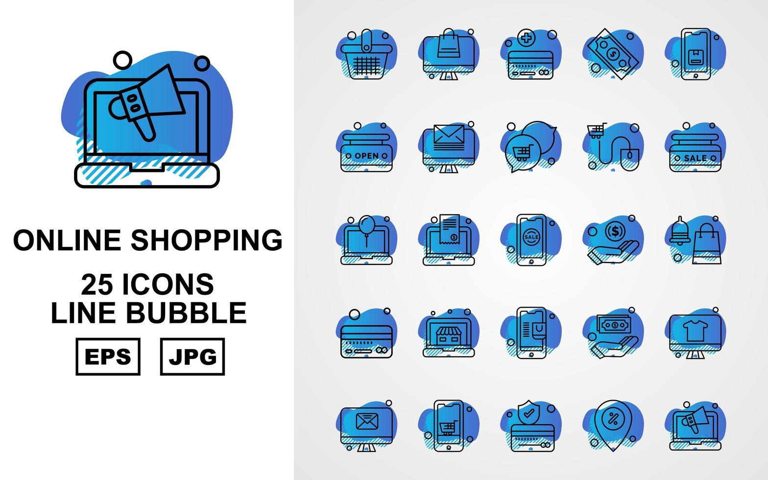 25 Premium Online Shopping Line Bubble Icon Pack vector