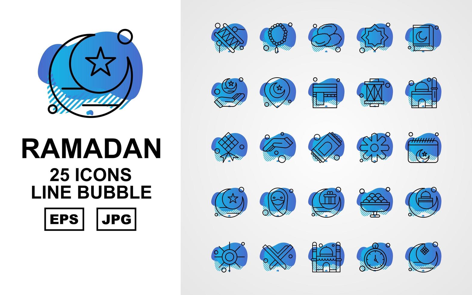 25 Premium Ramadan Line Bubble Icon Pack vector