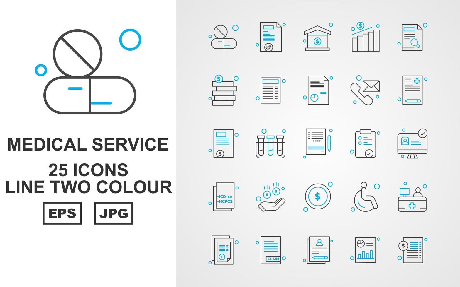 25 paquete de iconos de dos colores de línea de servicio médico premium vector