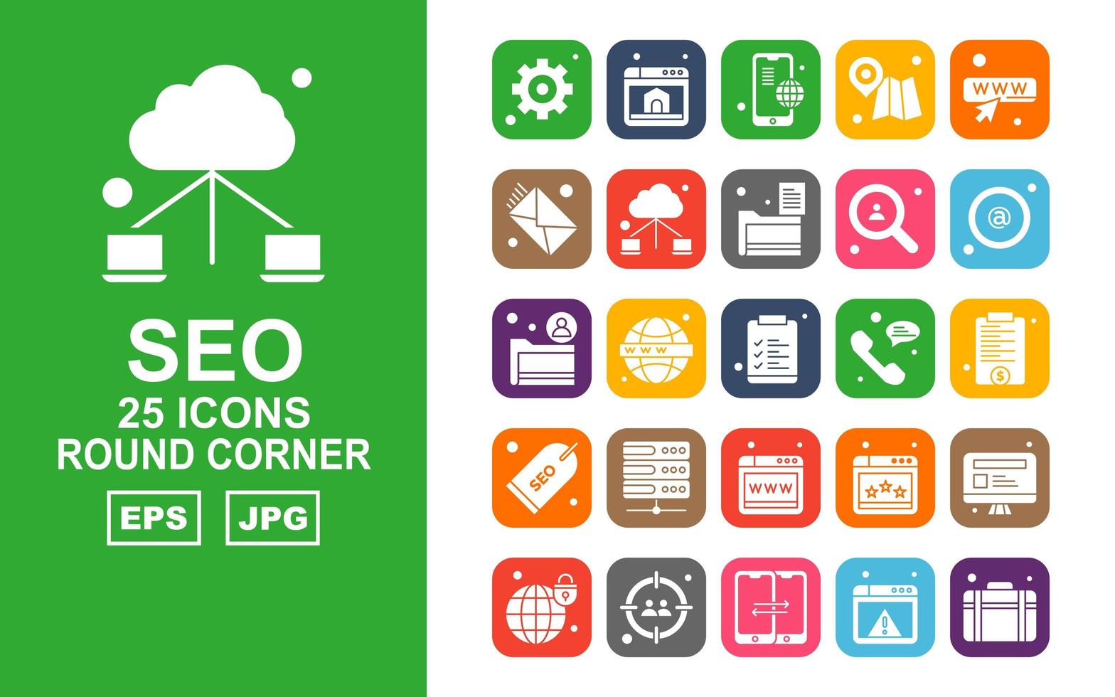 25 Premium SEO Round Corner Icon Pack vector