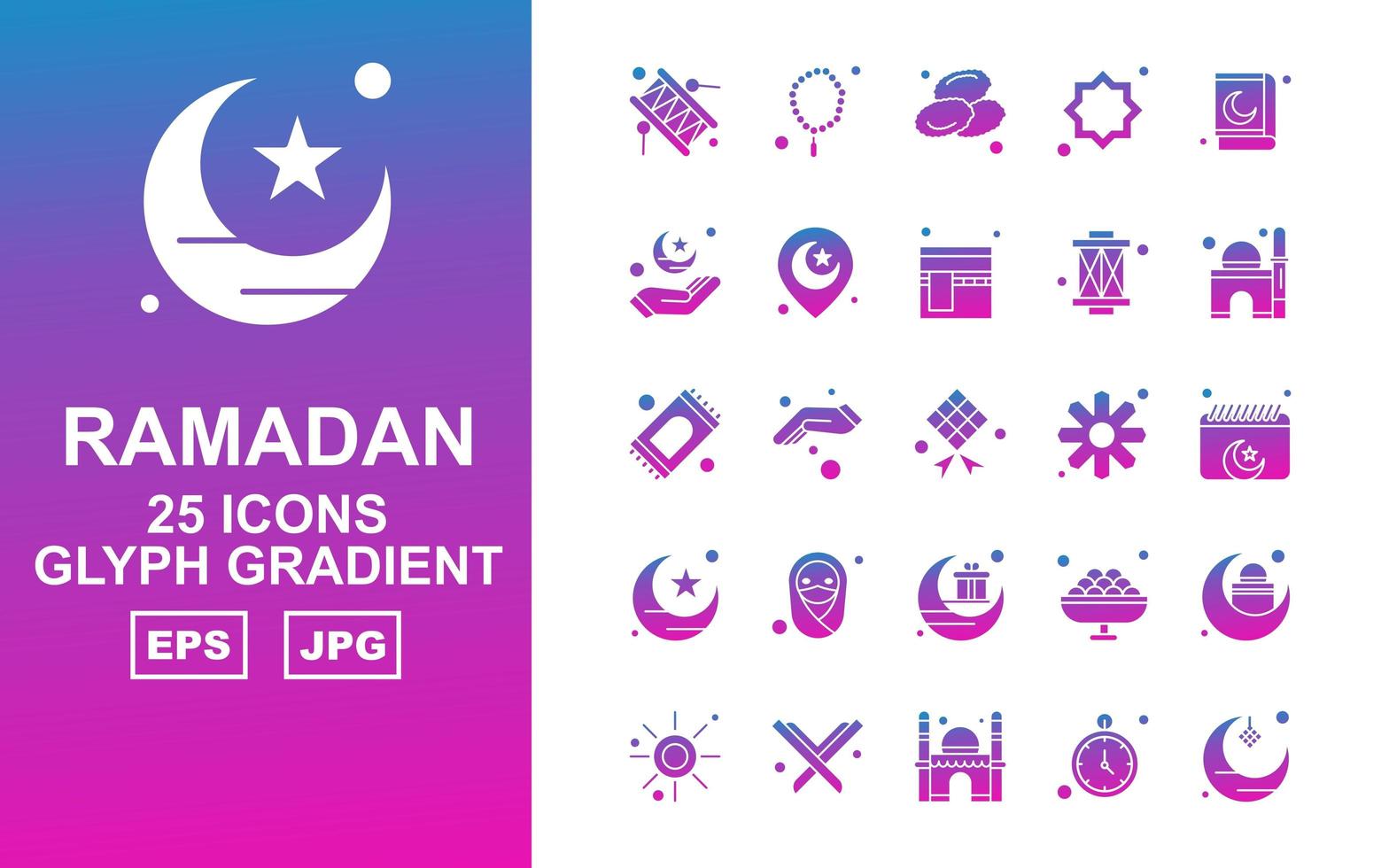 25 Premium Ramadan Glyph Gradient Icon Pack vector