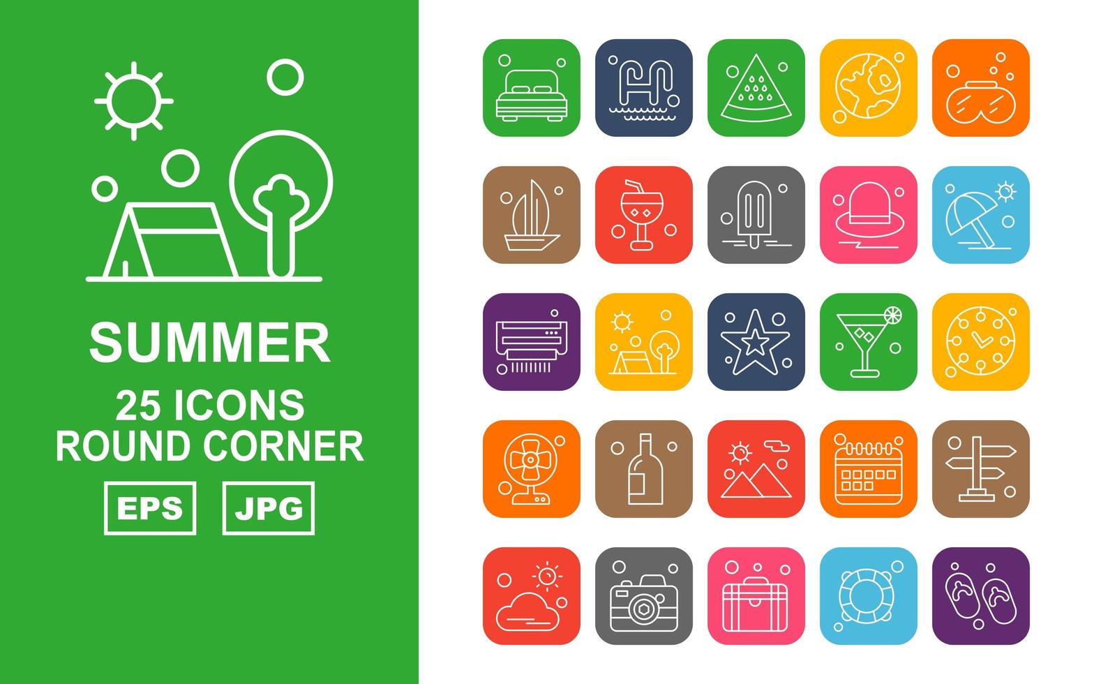 25 Premium Summer II Round Corner Icon Pack vector