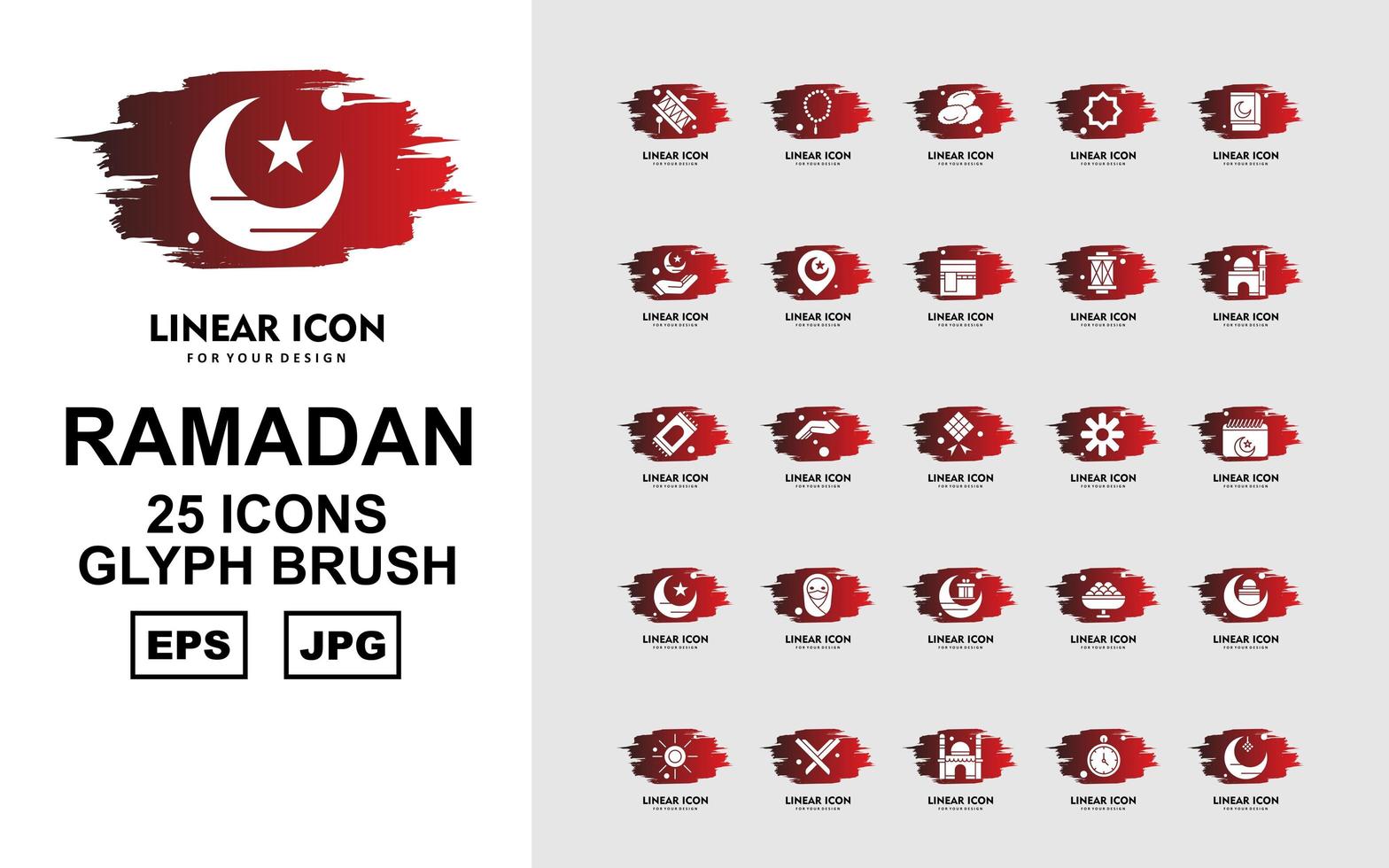 Paquete de 25 iconos de pincel de glifo de ramadan premium vector
