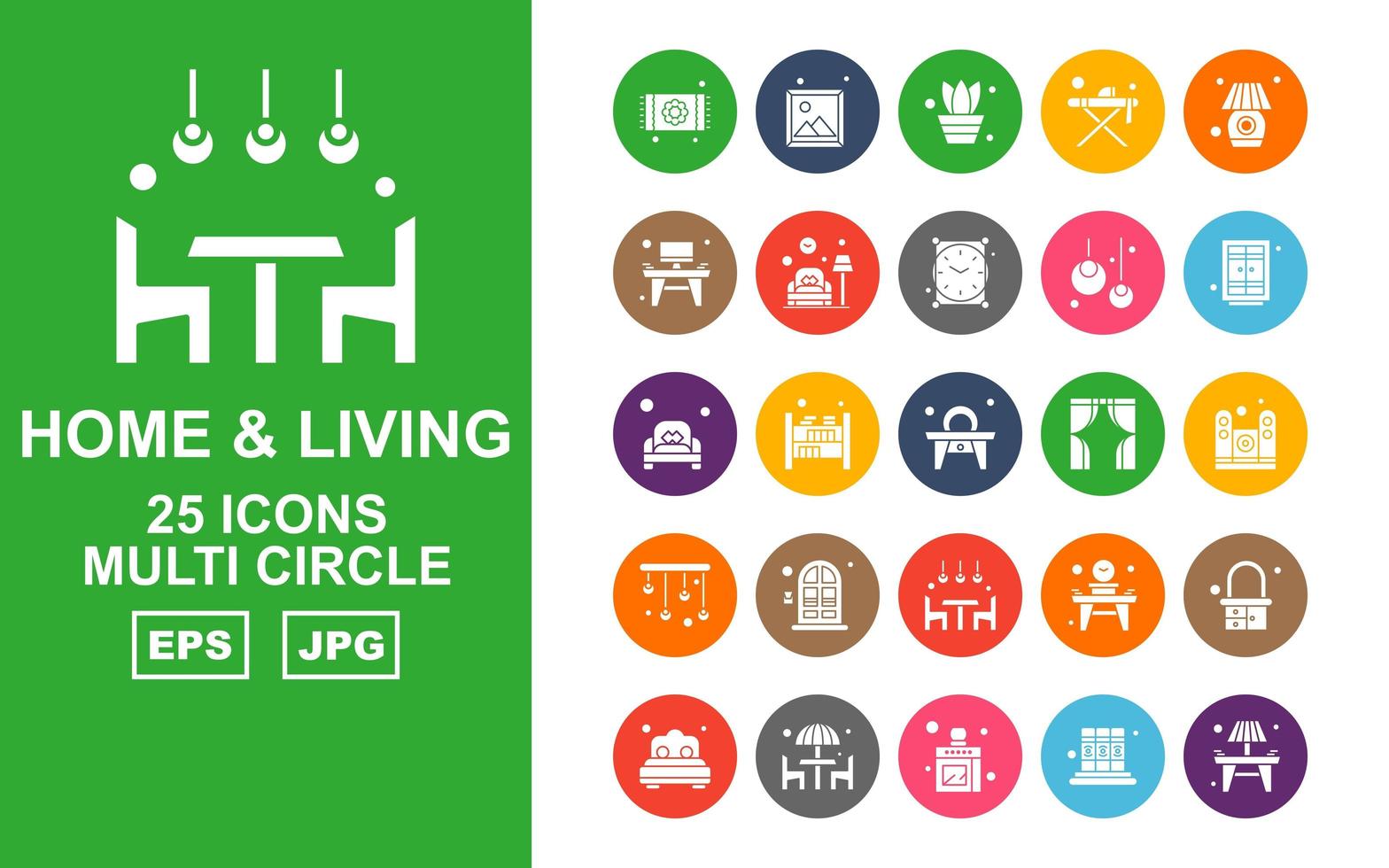 25 Premium Home And Living Multi Circle Icon Pack vector