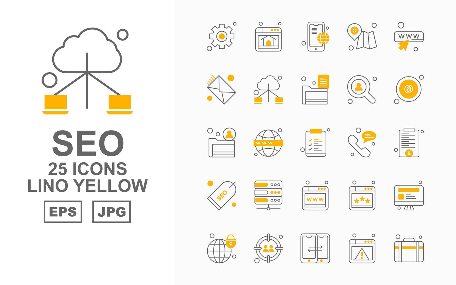 25 Premium SEO Lino Yellow Icon Pack vector