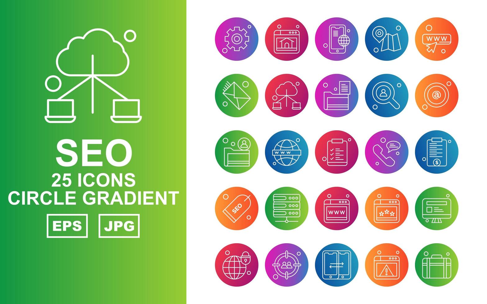 25 Premium SEO Circle Gradient Icon Pack vector