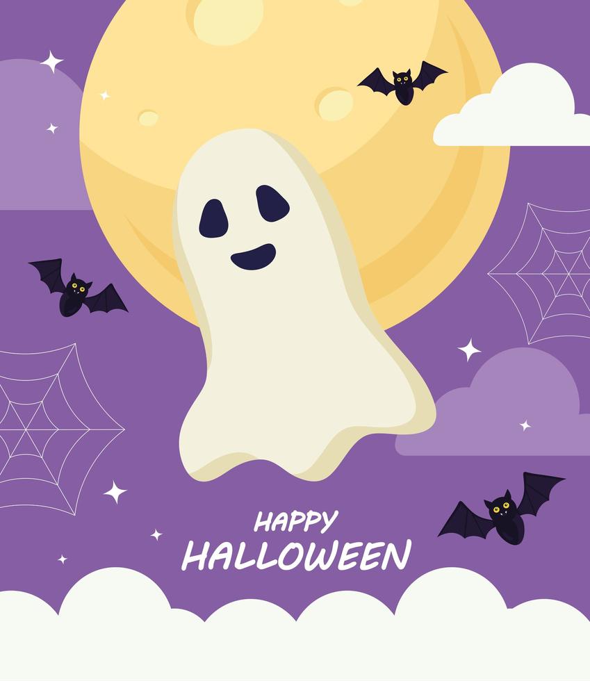 feliz halloween con diseño vectorial de dibujos animados fantasma vector