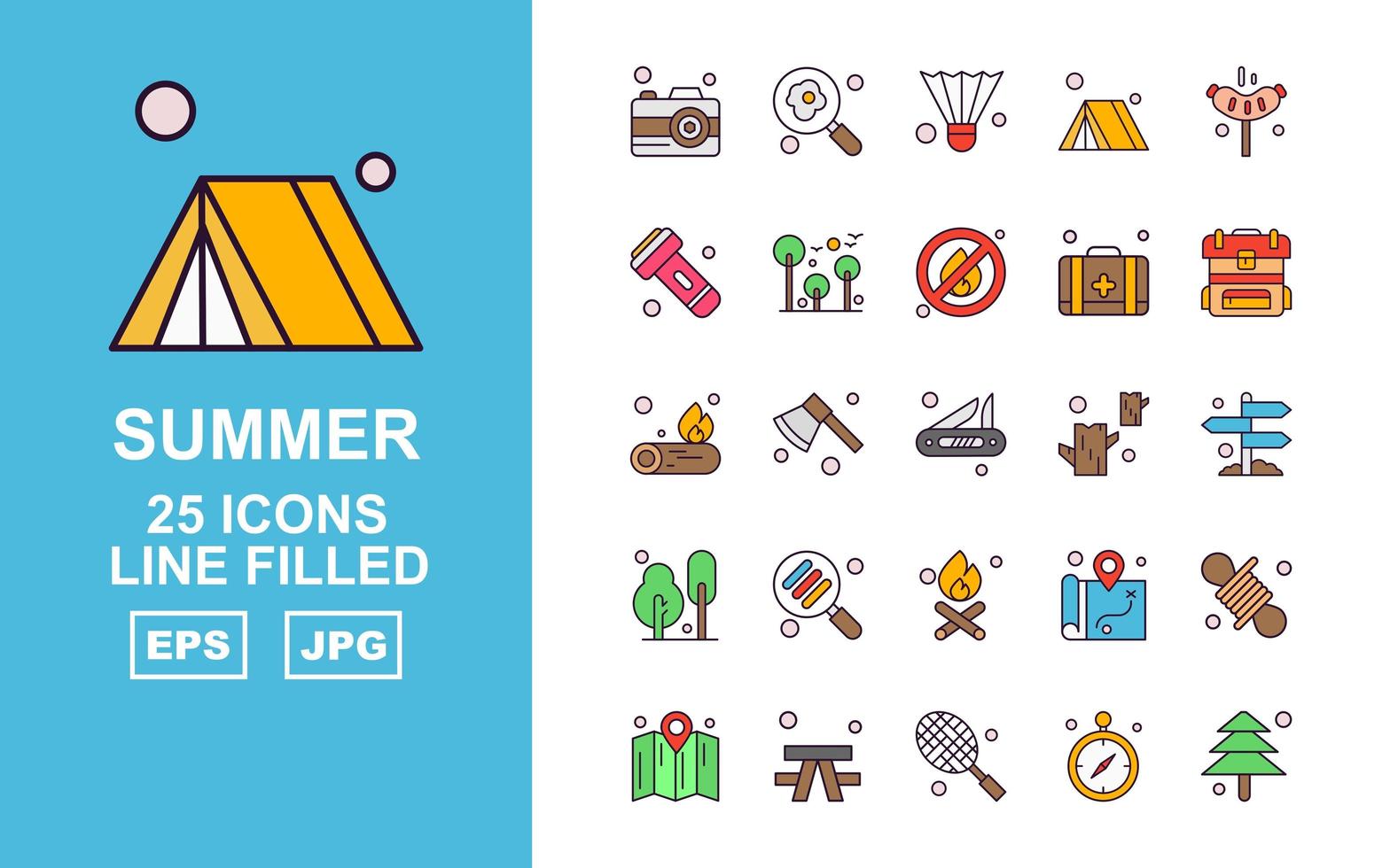 25 Premium Summer Line Filled Icon Pack vector