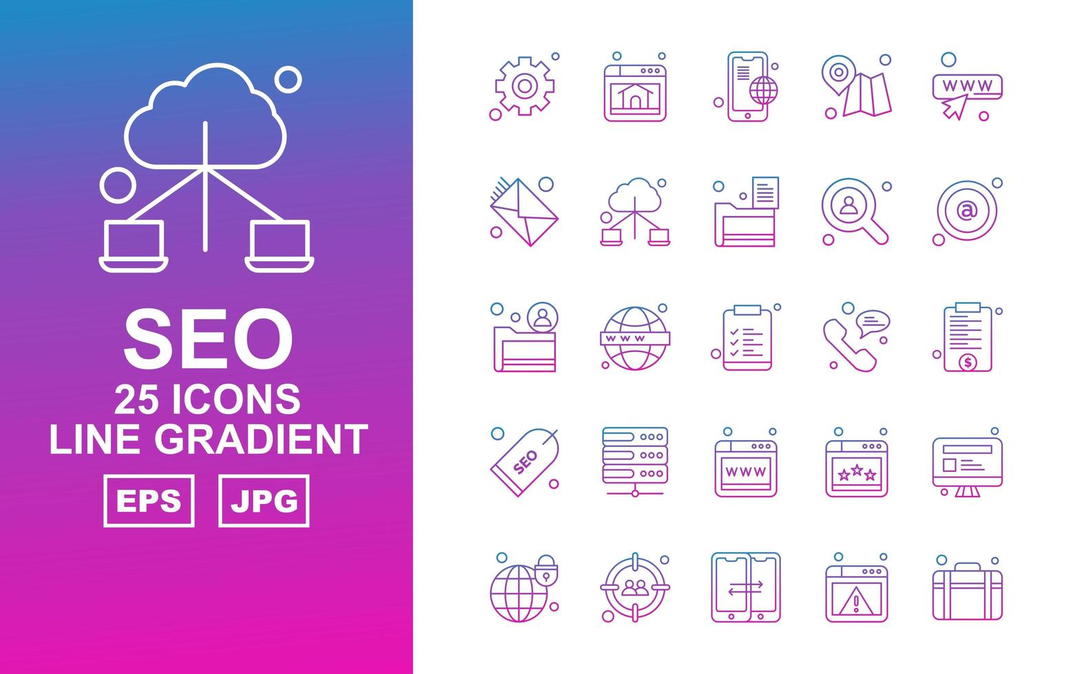 25 paquete premium de iconos de degradado de línea seo vector