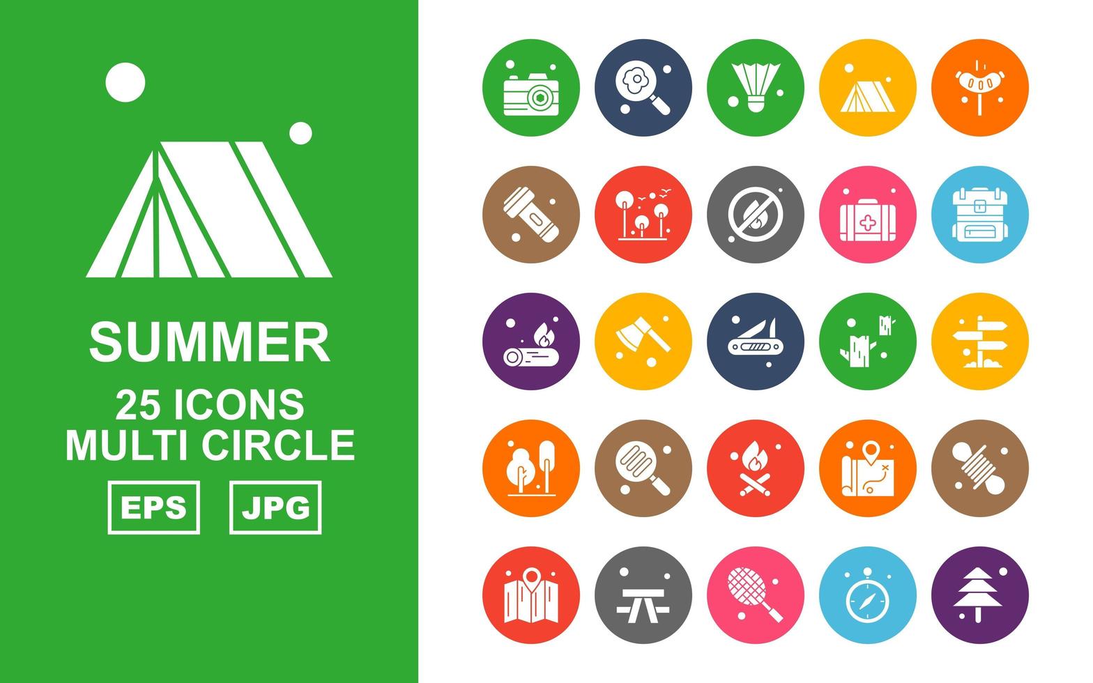 25 Premium Summer Multi Circle Icon Pack vector