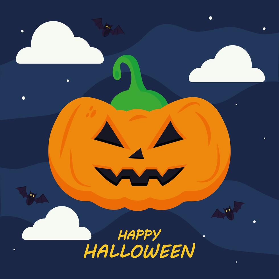 feliz halloween con diseño de vector de dibujos animados de calabaza