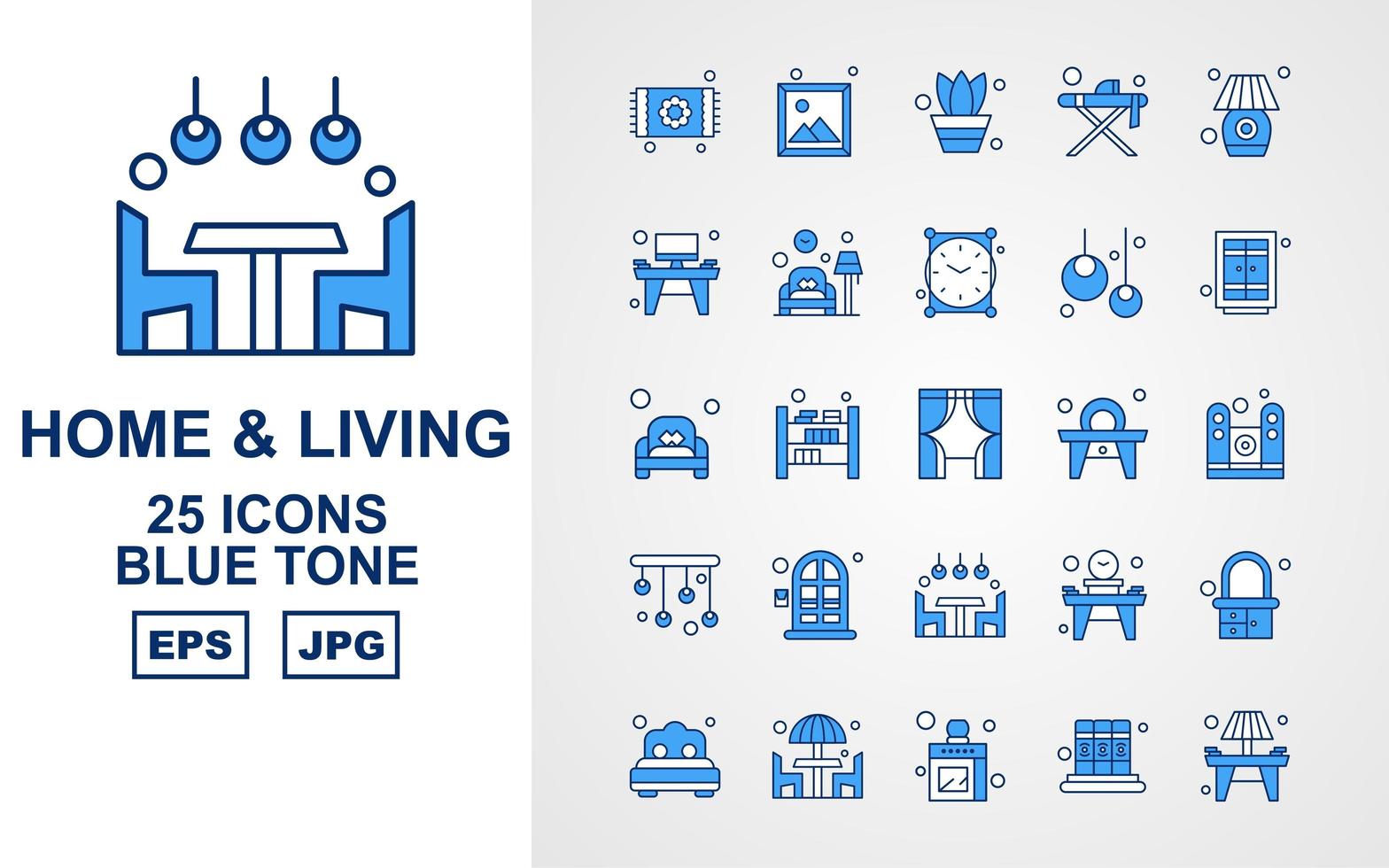 25 Premium Home And Living Blue Tone Icon Pack vector