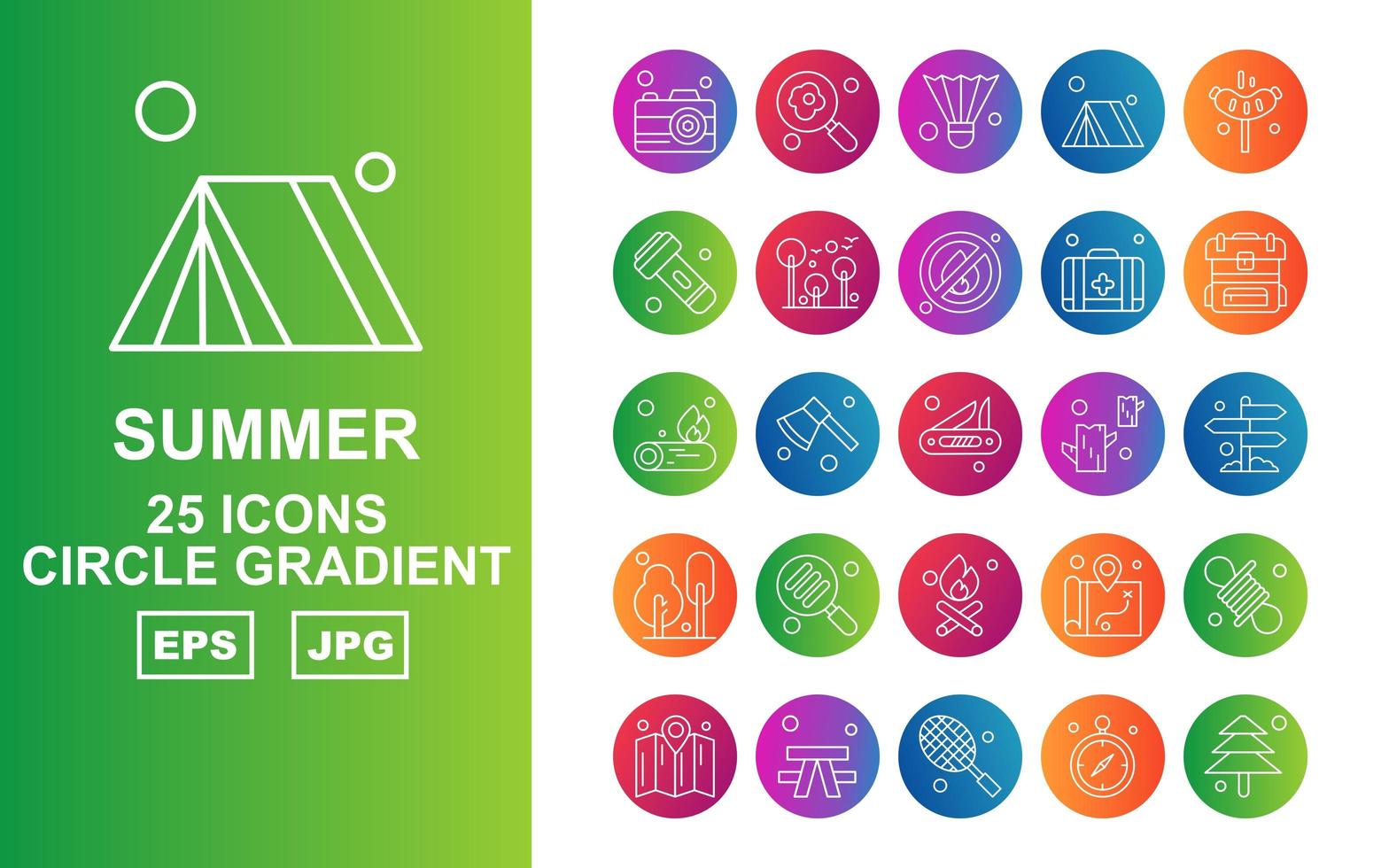 25 paquete de iconos de gradiente de círculo de verano premium vector