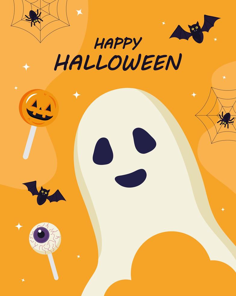 feliz halloween con diseño vectorial de dibujos animados fantasma vector