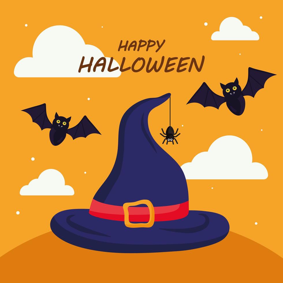 feliz halloween con diseño de vector de sombrero de bruja