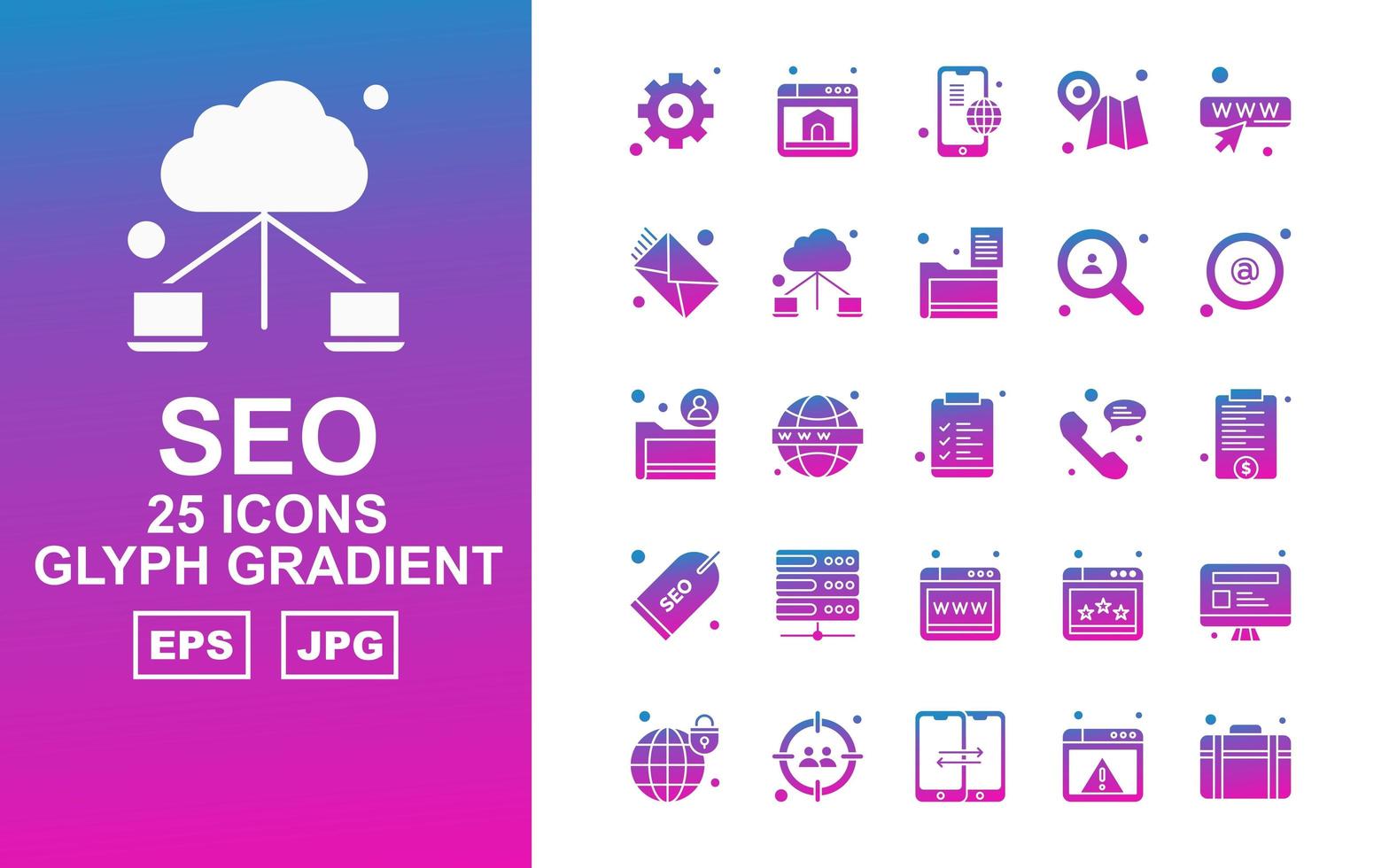 25 Premium SEO Glyph Gradient Icon Pack vector