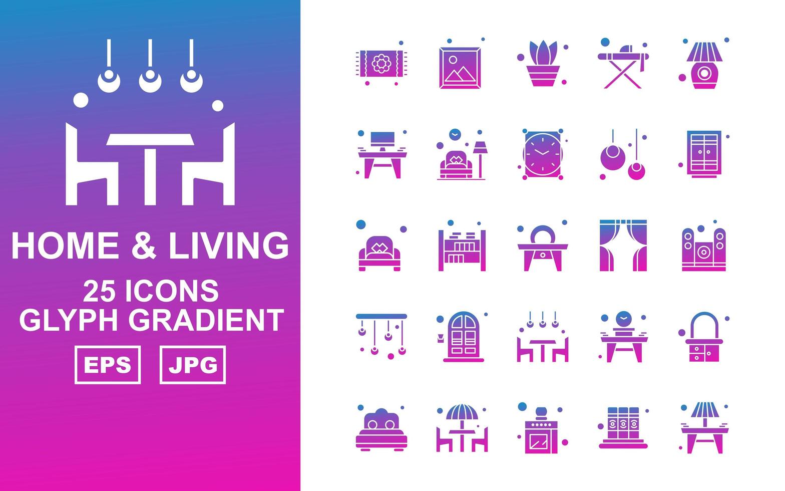 25 Premium Home And Living Glyph Gradient Icon Pack vector