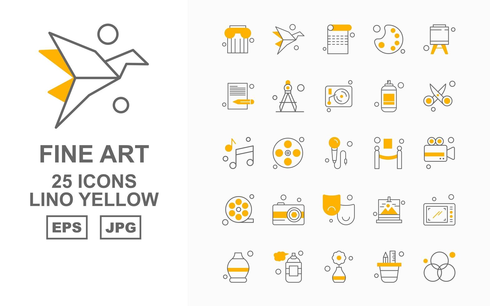 25 paquete de iconos premium de bellas artes lino amarillo vector