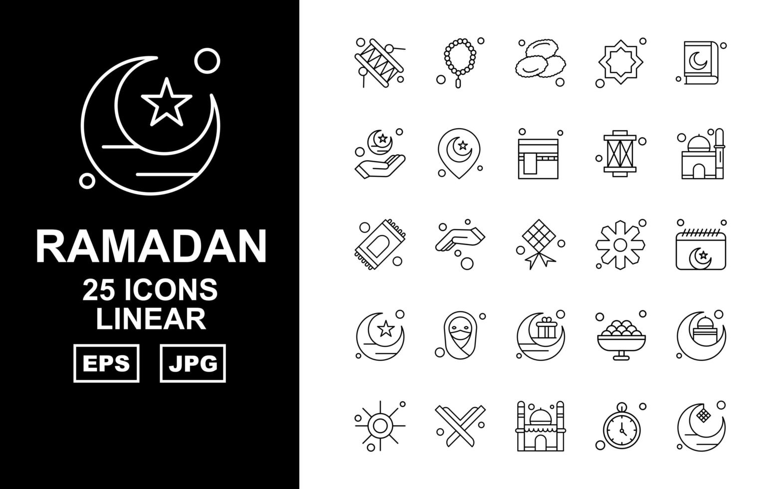 25 Premium Ramadan Linear Icon Pack vector