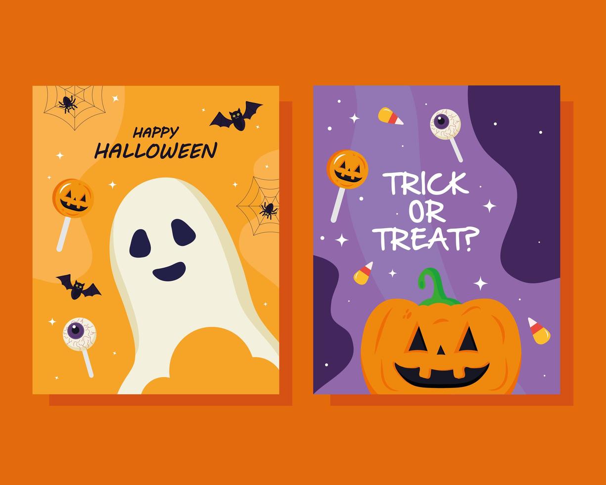 halloween pumpkin and ghost cartoons vector design